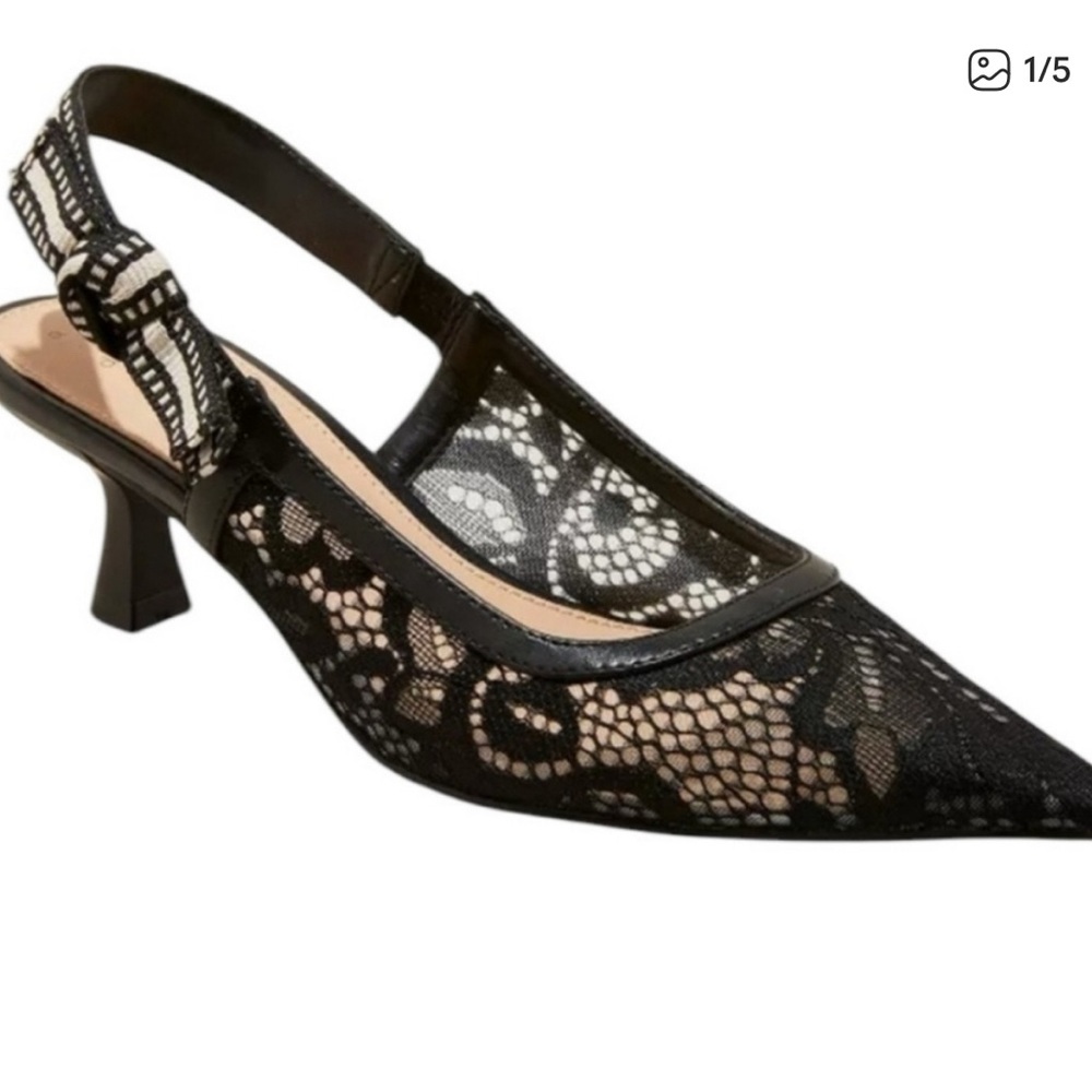 A New Day Black Lace Pointed Heels Size 7W